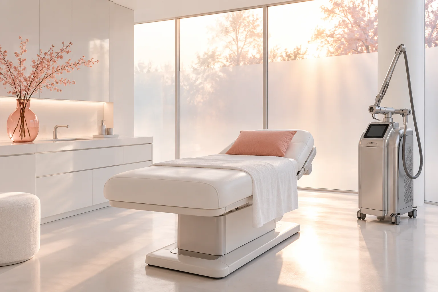 Sunlit treatment suite in an aesthetic clinic