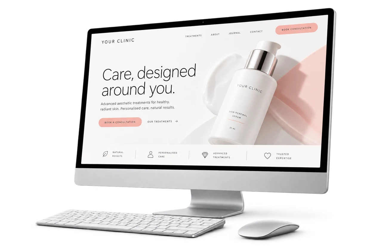 A clean desktop monitor displaying a custom clinic website